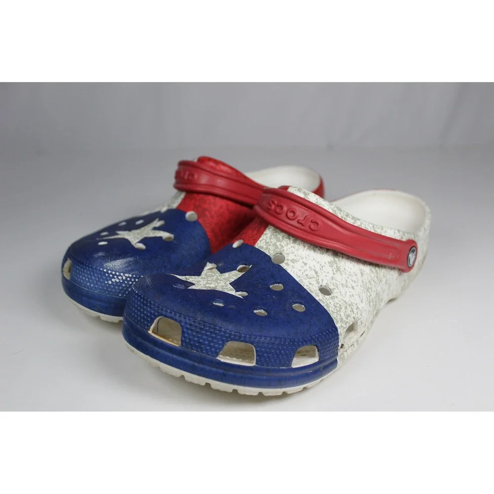 Crocs Classic Texas State Flag Clogs Red White Blue Distressed Patriotic Shoes